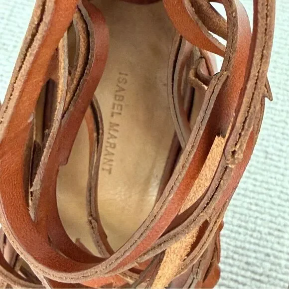 Isabel Marant Luxurious Designer Frye Strappy Brown Leather Heels Size 35 IT - Picture 7 of 9
